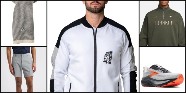 A man wearing a white and black jacket