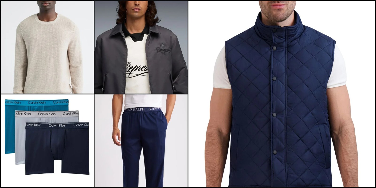 A collage of a man wearing a vest