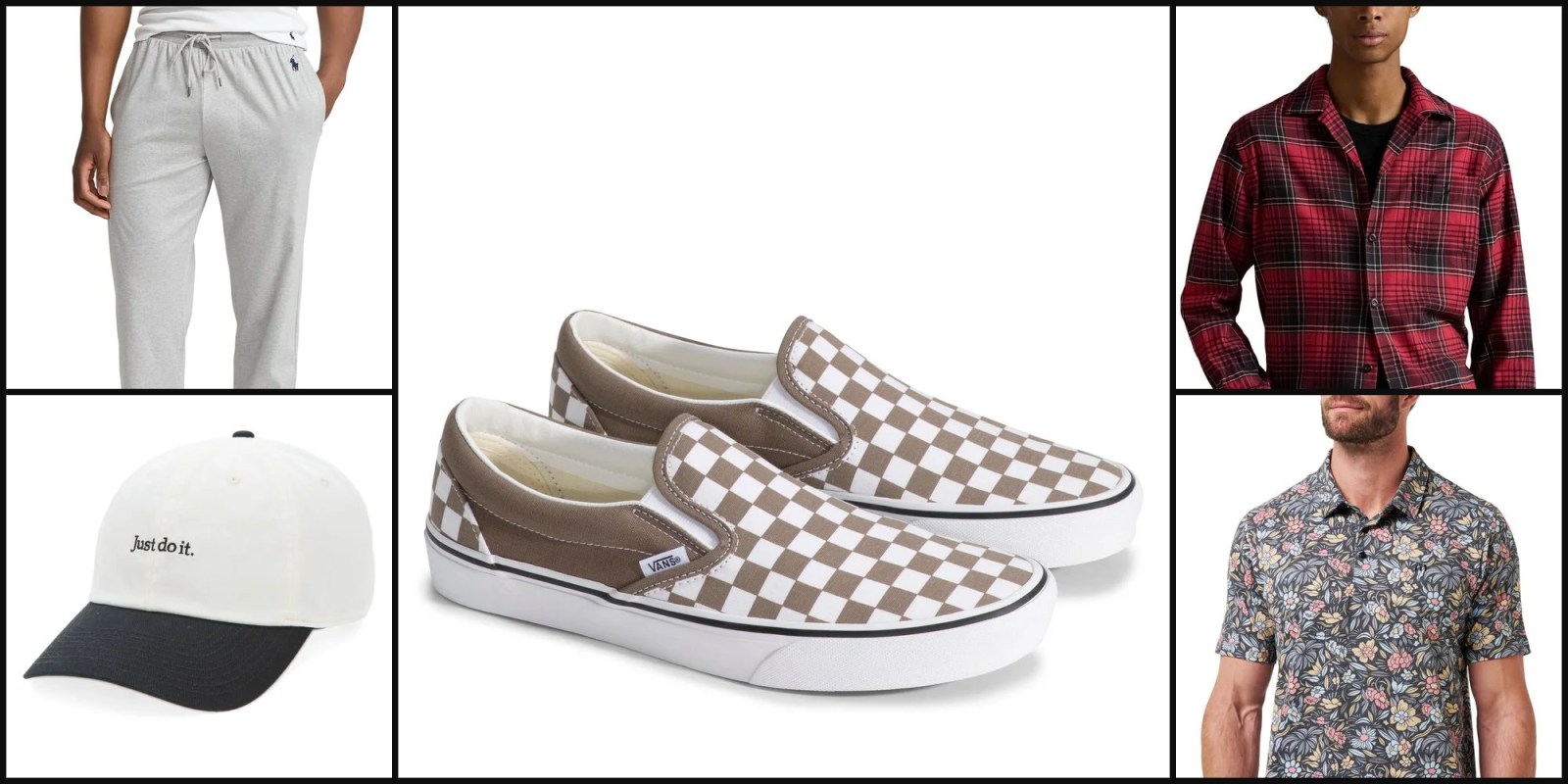 A pair of brown and white checkered slip-on shoes
