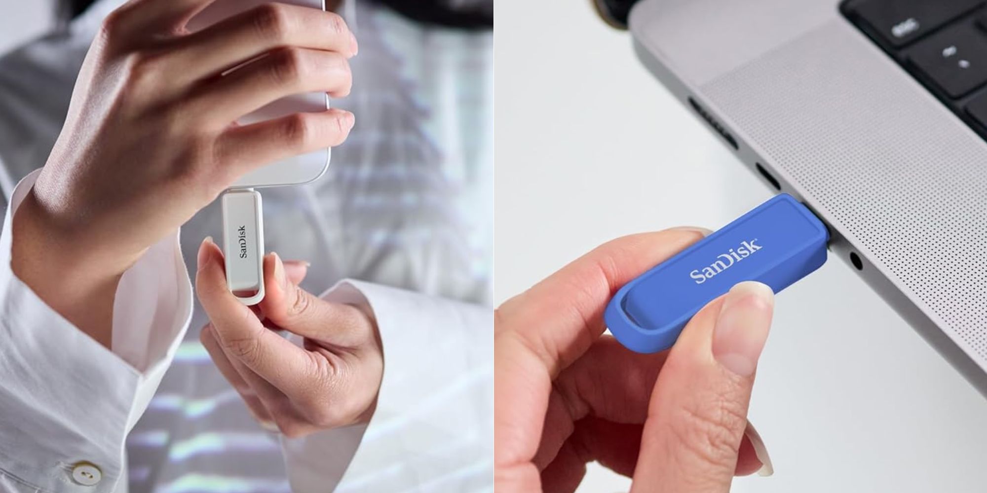 Image showing renders of SanDisk's Phone Drive in white and blue.