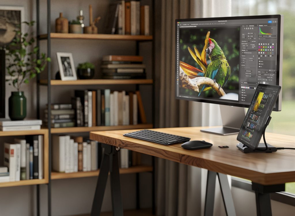 A computer on a desk