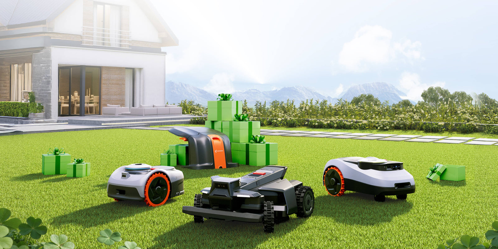 A lawnmowers in a yard