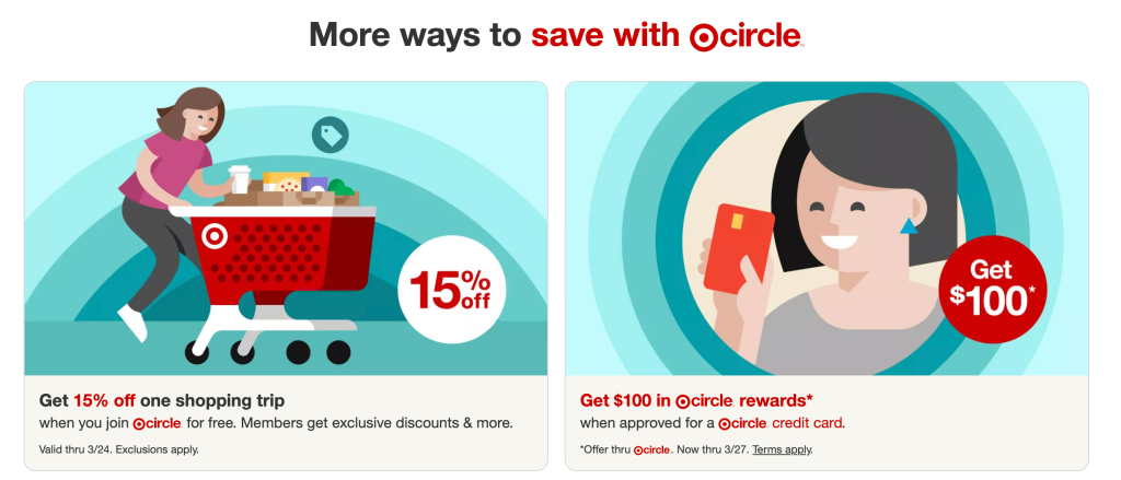 A woman holding a credit card and a shopping basket