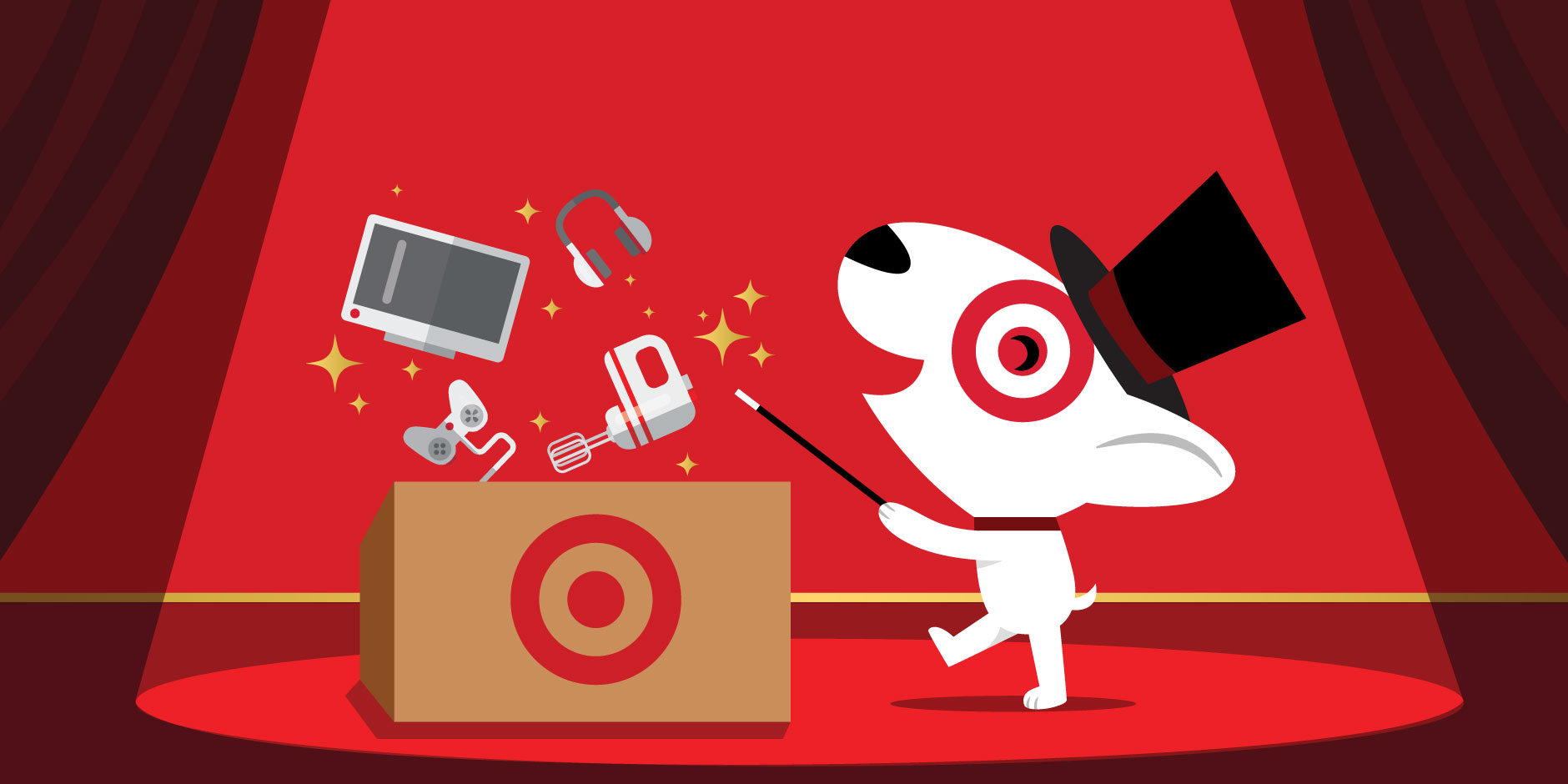 A cartoon of a dog with a hat and a stick