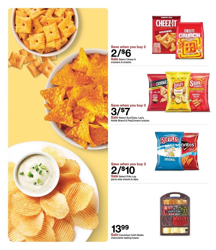 A page of a flyer with a variety of snacks