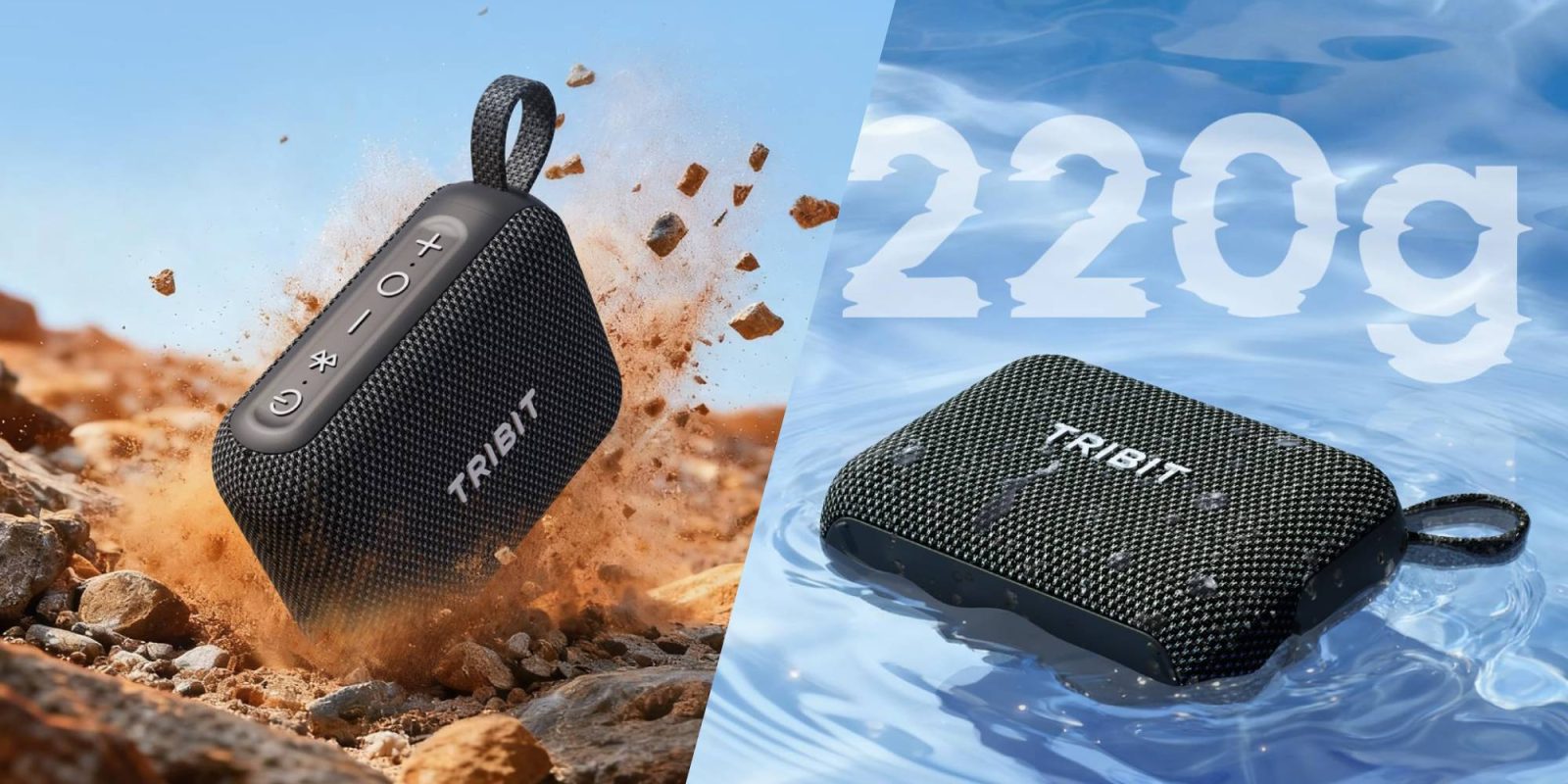 A black speaker with a white text on it