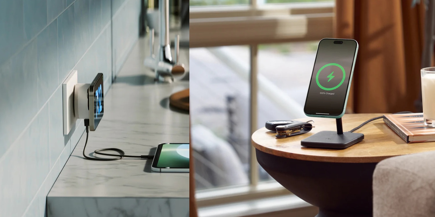 A phone charging on a table