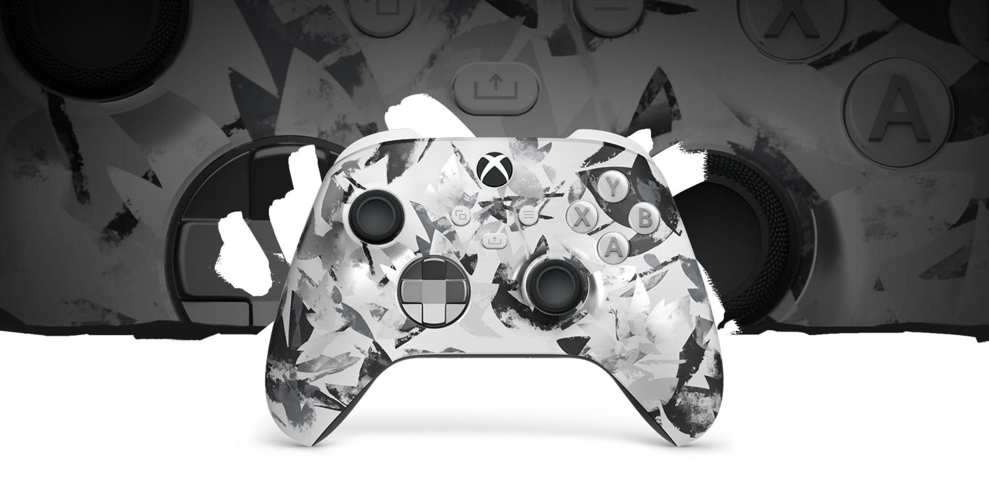 A white and black video game controller