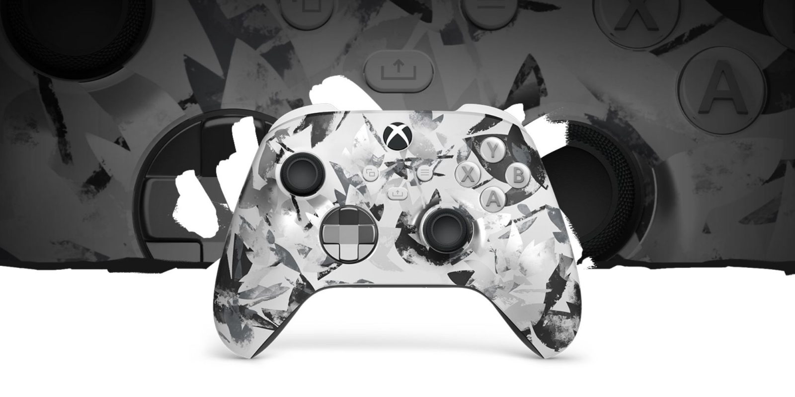 A white and black video game controller