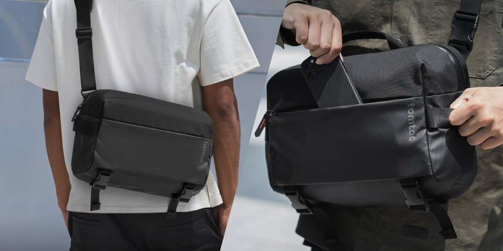 A person holding a phone in their bag