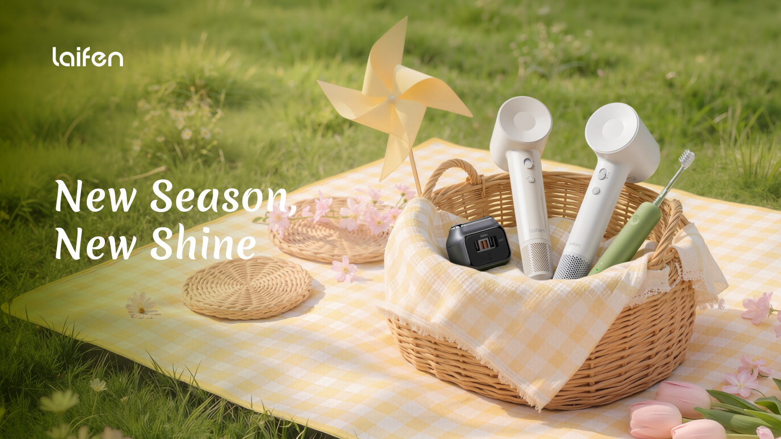 A basket with objects on a blanket on a blanket