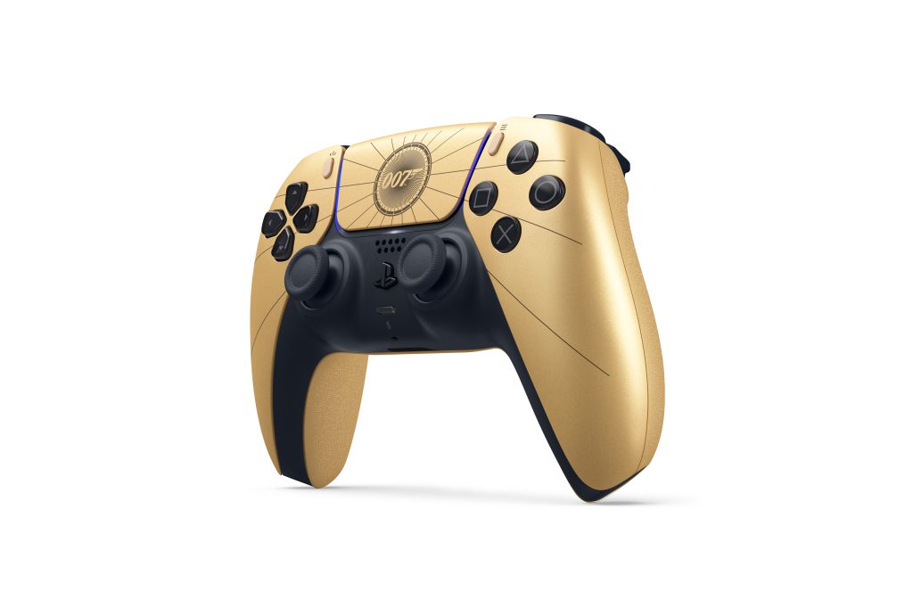 A gold and black video game controller