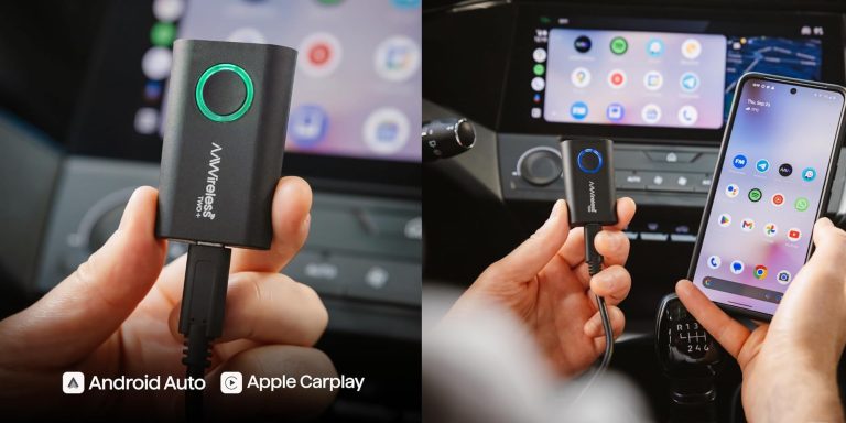 A person holding a device in front of a car