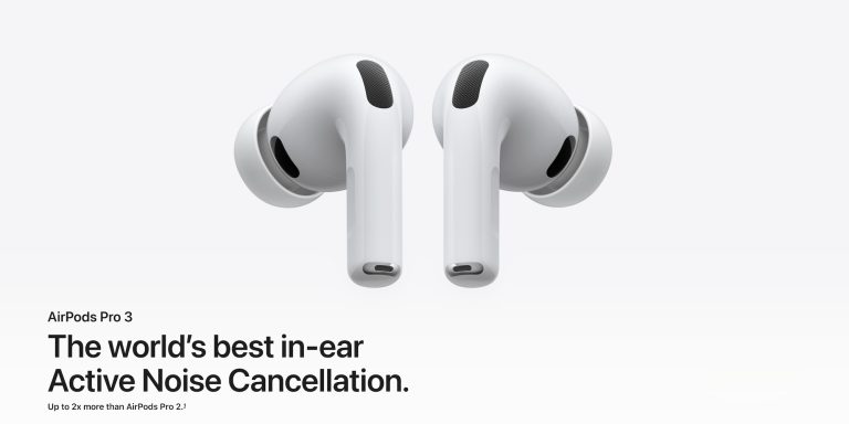 A pair of white earbuds