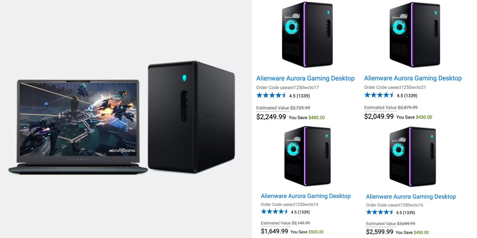 Image showing listings from Alienware's Aurora gaming desktop.