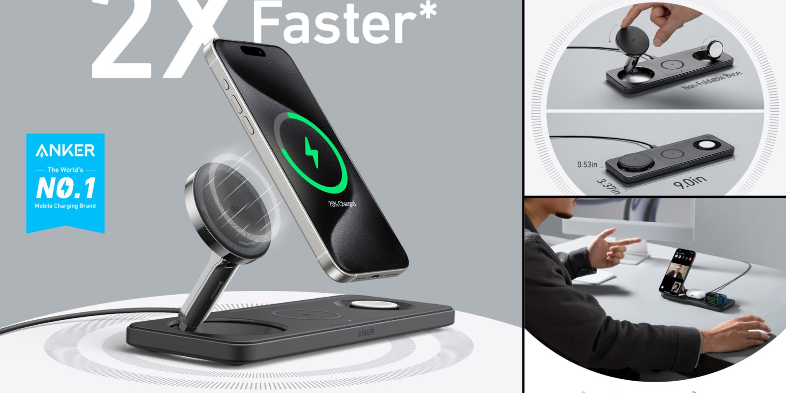 A smart phone charging on a wireless charger