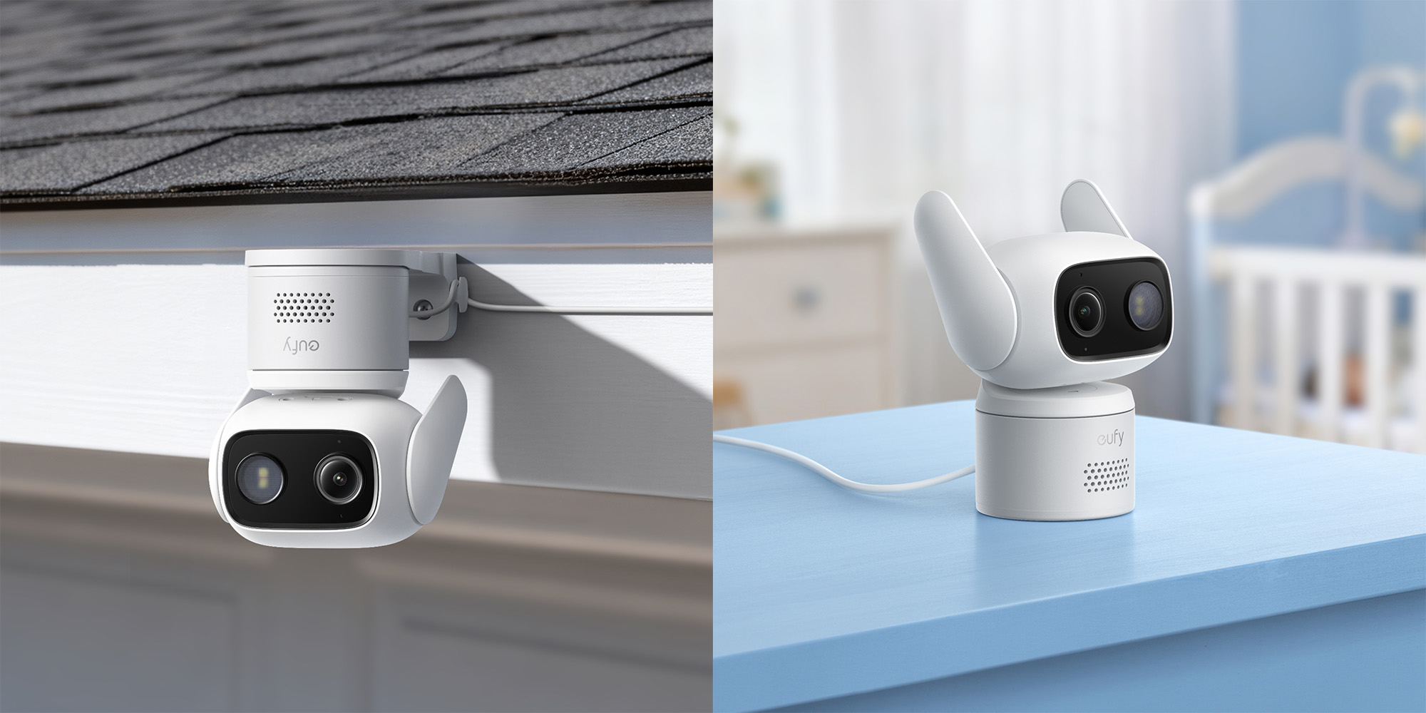 A white camera on a blue surface