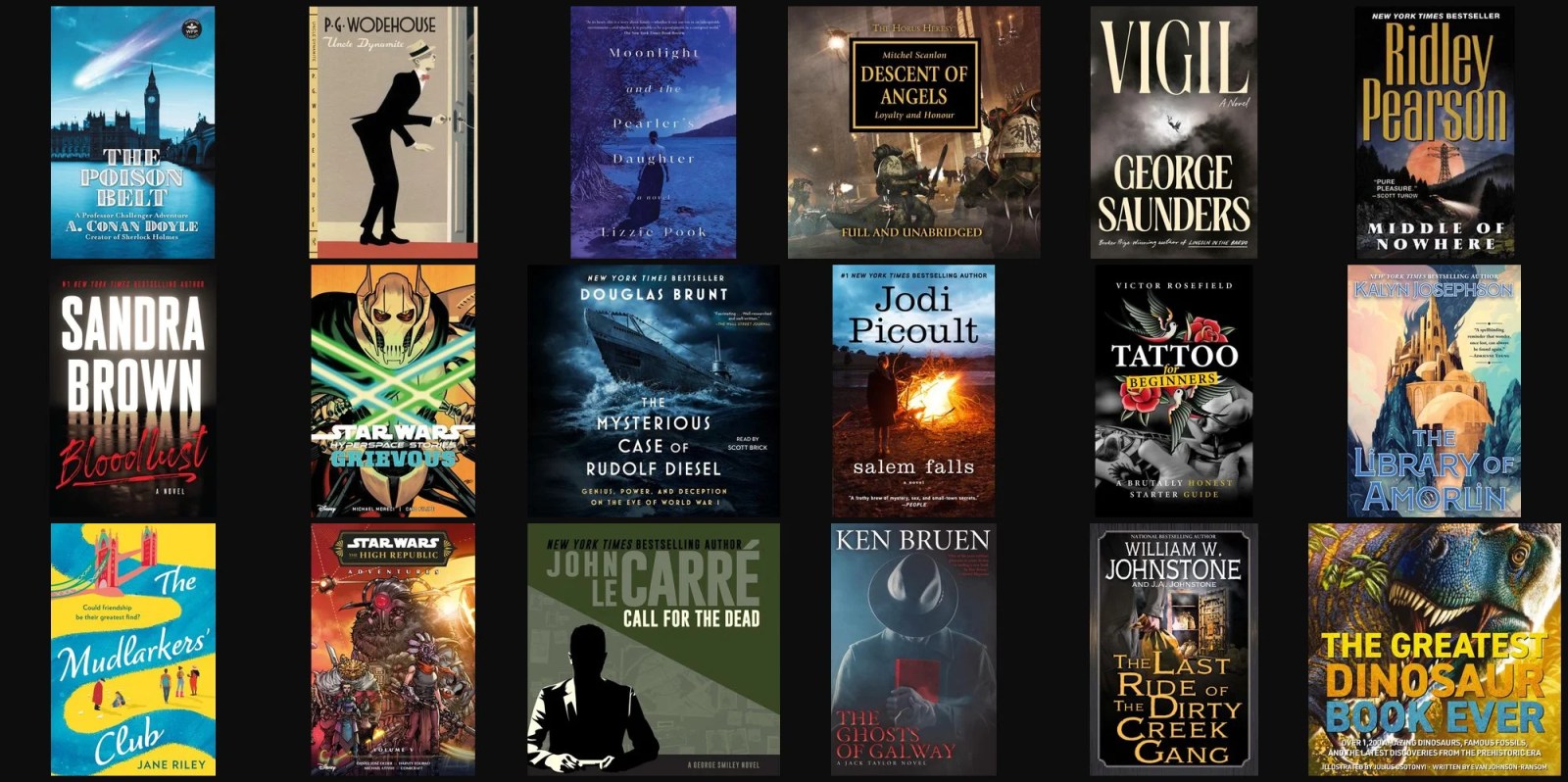 A collection of books on a black background