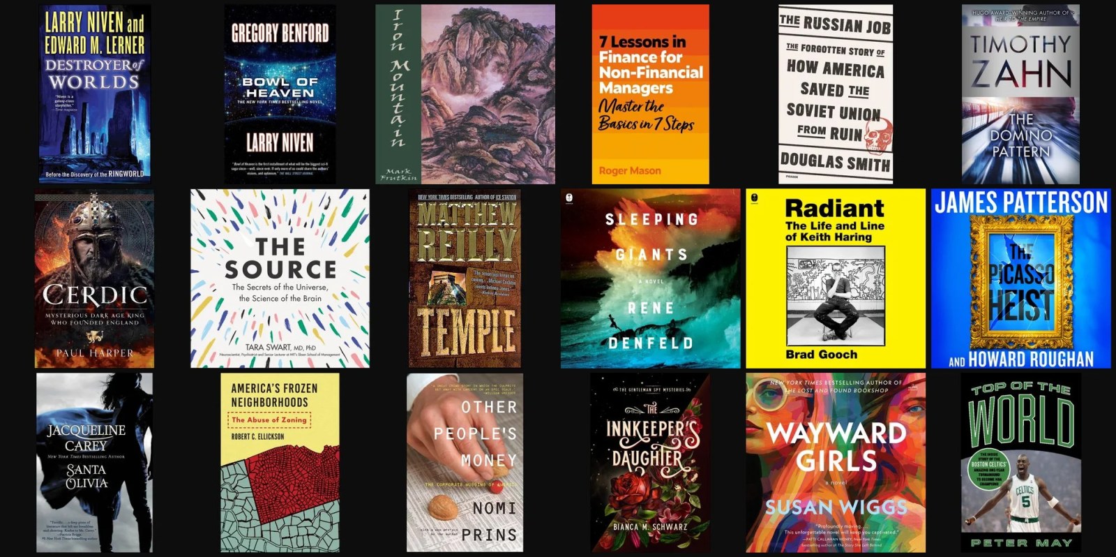A collection of books on a black background