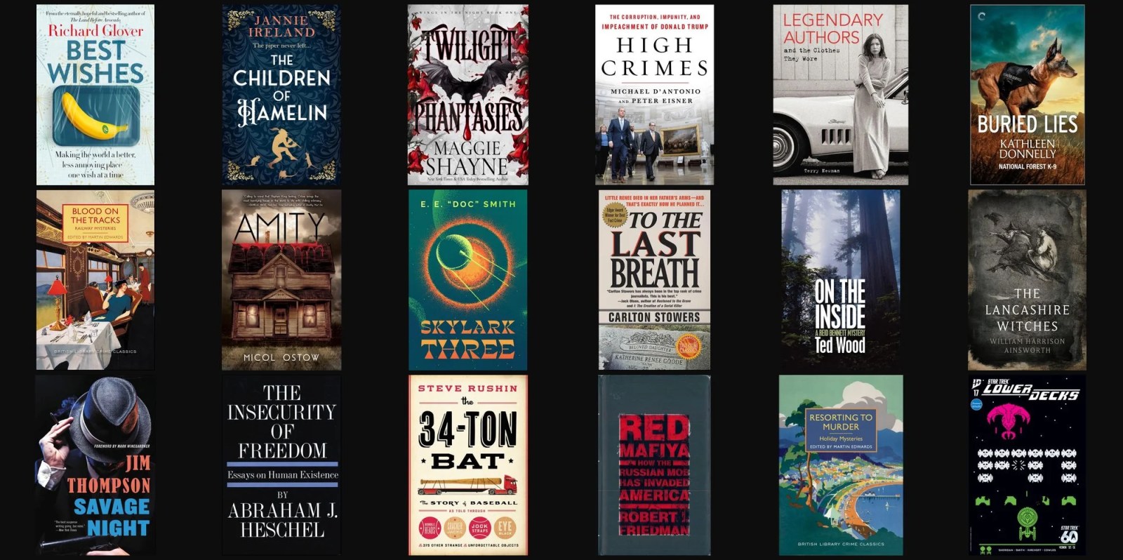 A collection of books on a black background