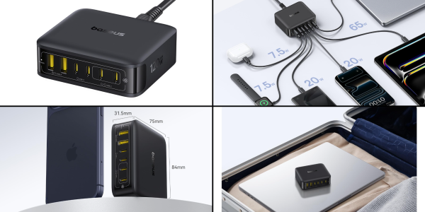 A collage of a black device