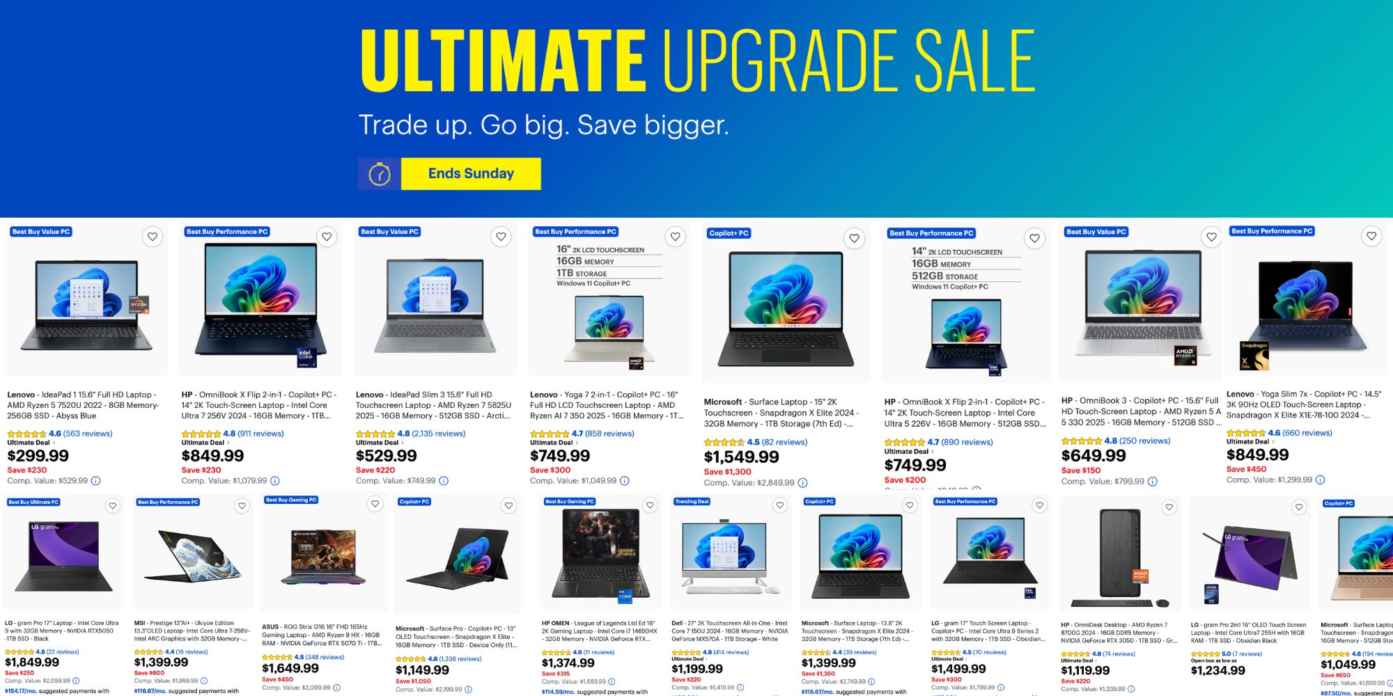Image showing listings from Best Buy sale.