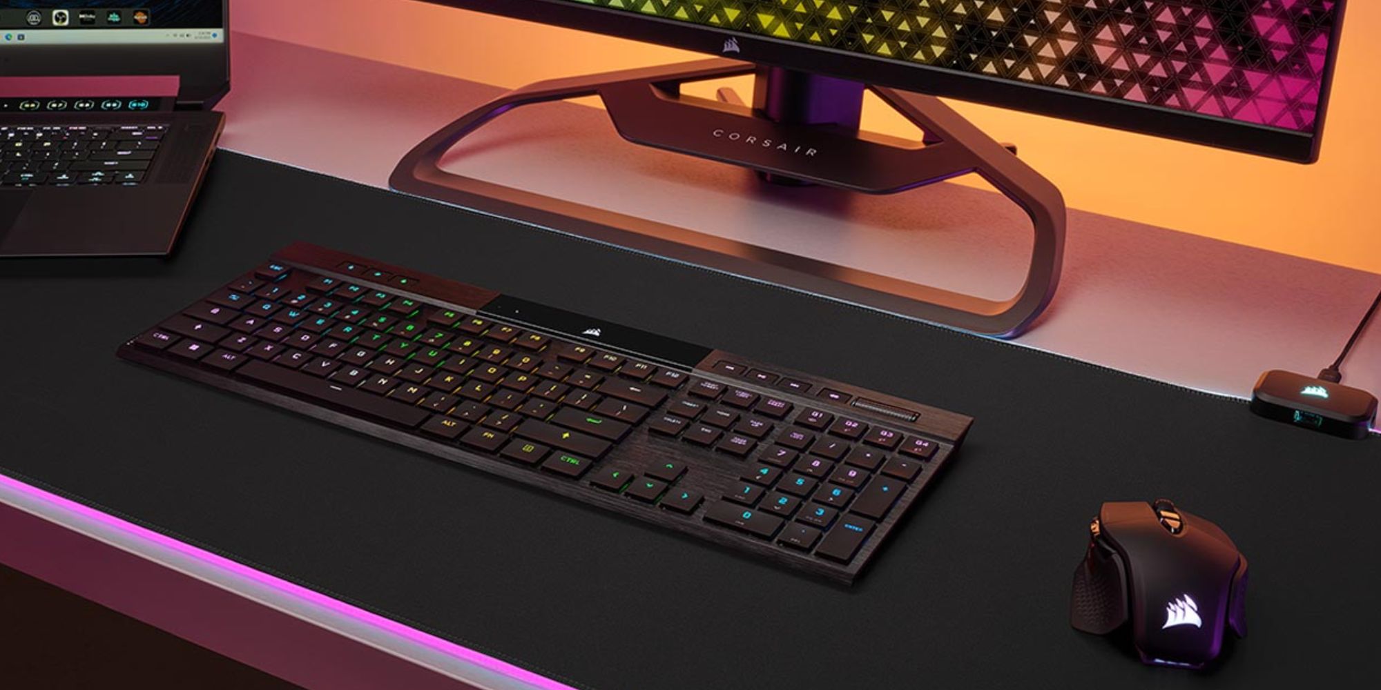 A keyboard on a desk