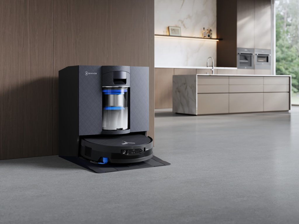 A robot vacuum cleaner in a kitchen