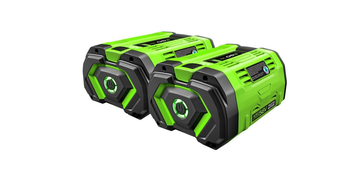 A pair of green and black batteries