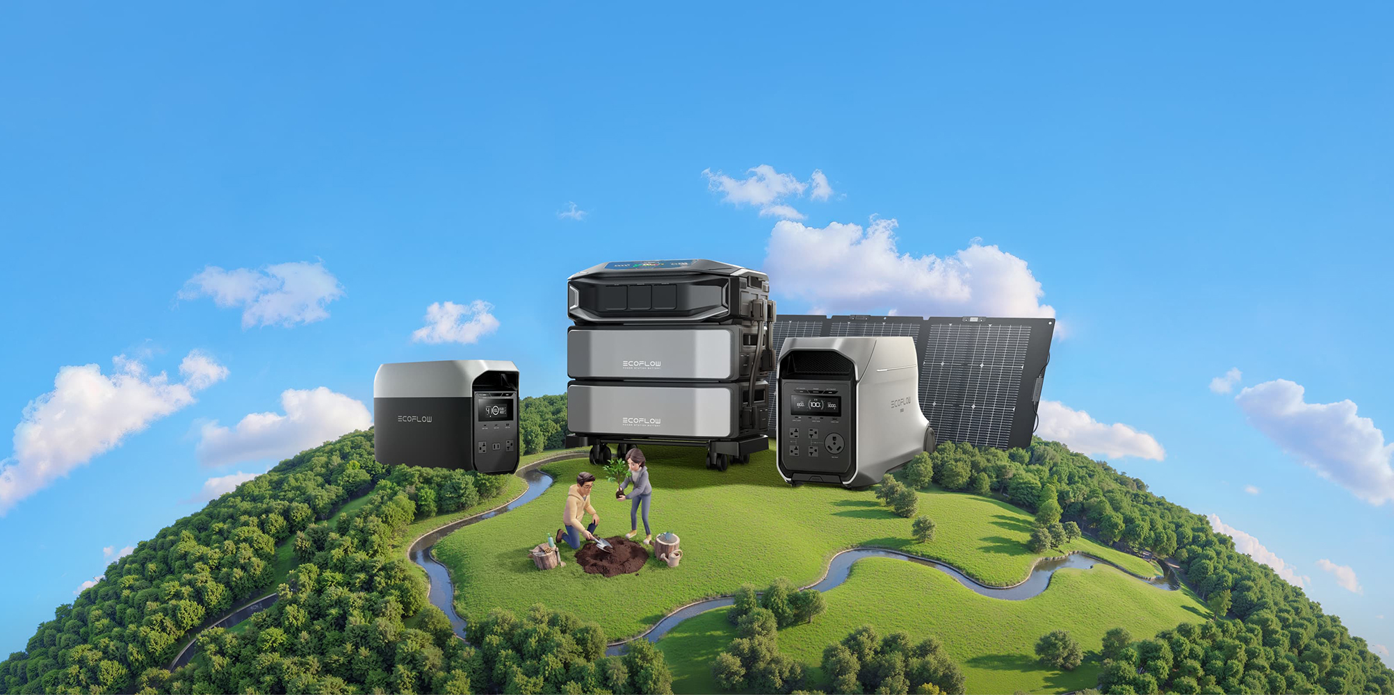 A group of people working on a green field