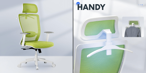 A green and white office chair