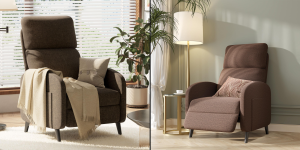 A collage of a chair and a lamp