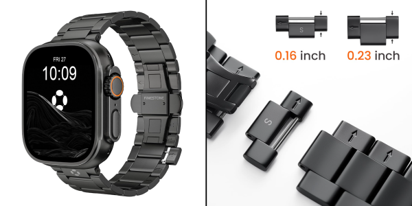 A black watch with a metal band