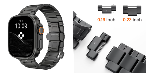 A black watch with a metal band