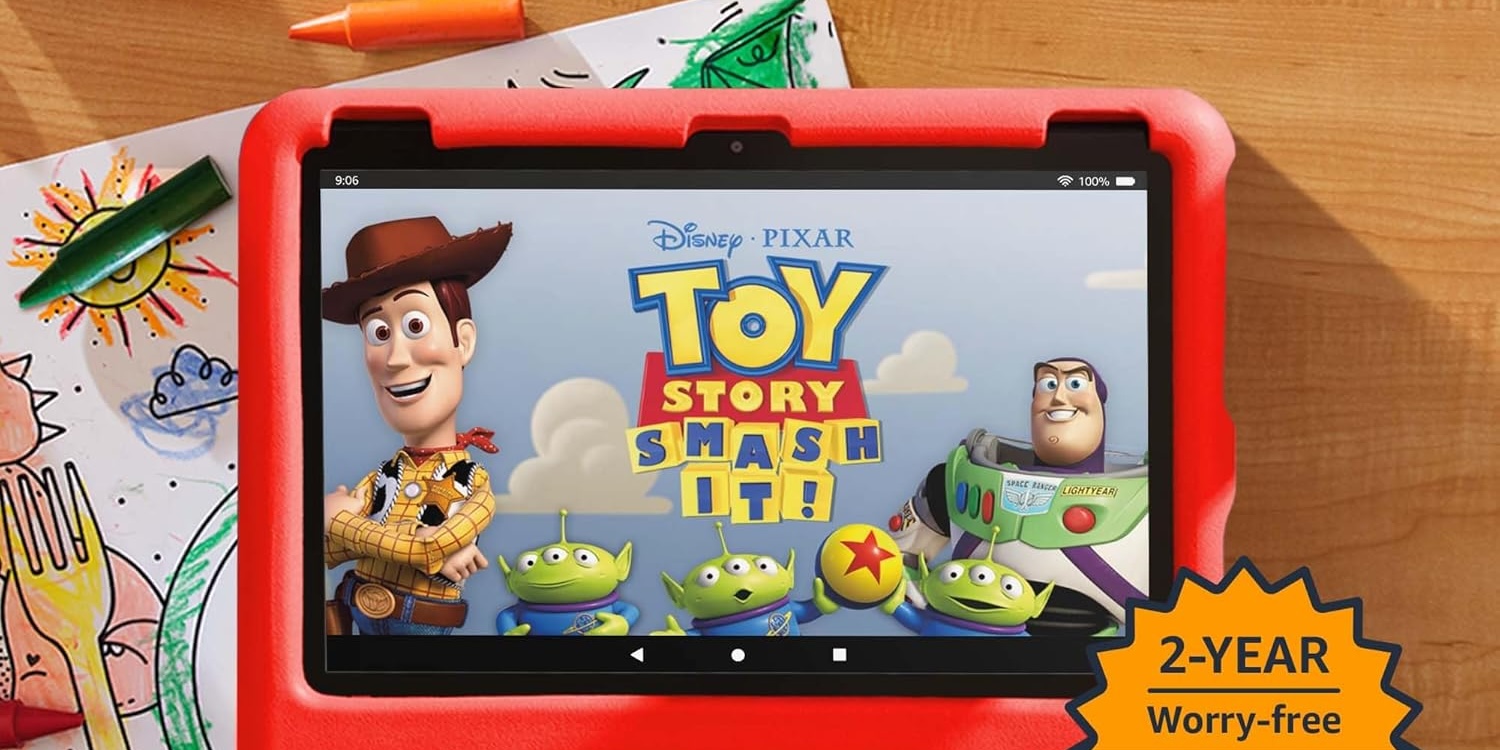 A tablet with cartoon characters on it