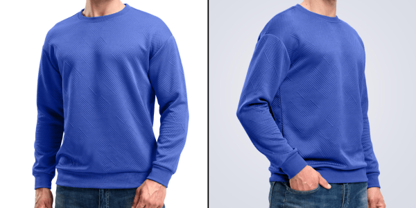 A collage of a man wearing a blue shirt