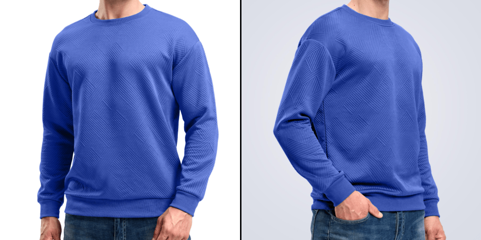 A collage of a man wearing a blue shirt