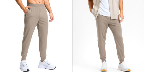 A man wearing tan pants