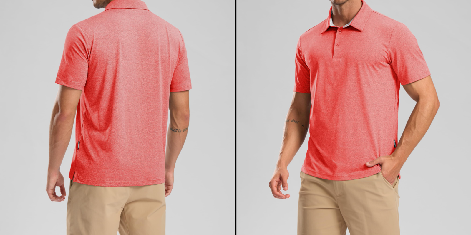 A man wearing a red polo shirt