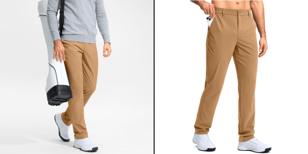 A man wearing tan pants