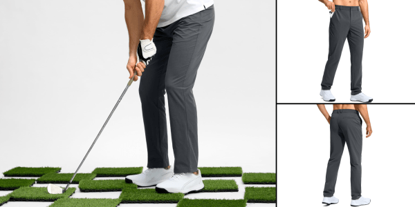 A man playing golf on a checkered surface