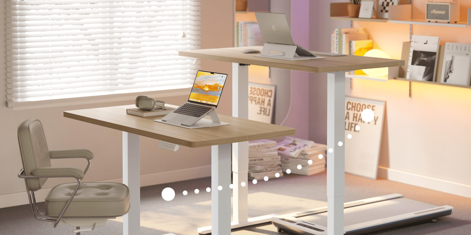 A laptop on a stand up desk