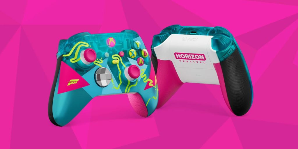 A pair of blue and pink video game controllers