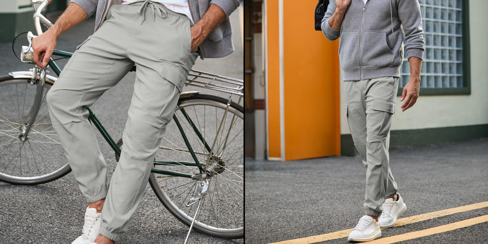 A man standing on a bicycle