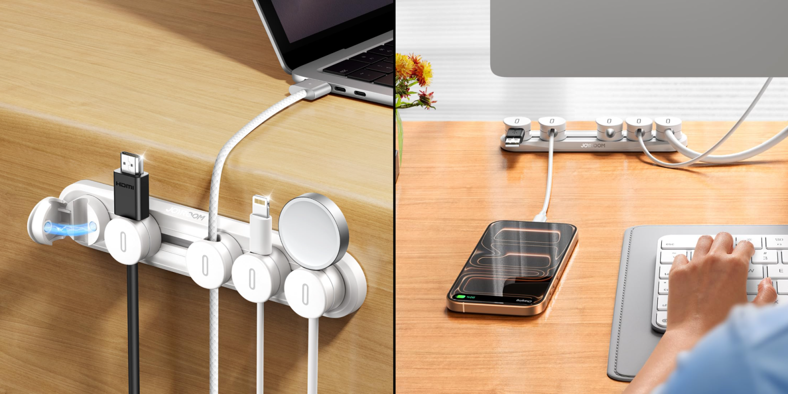 A laptop and a cell phone connected to a charging station