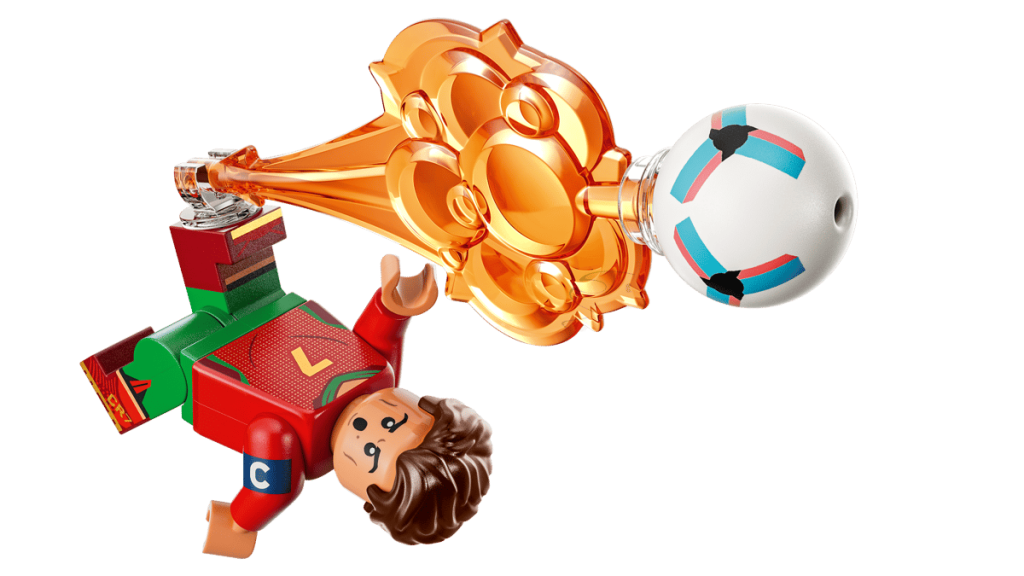 A toy figurine holding a football ball