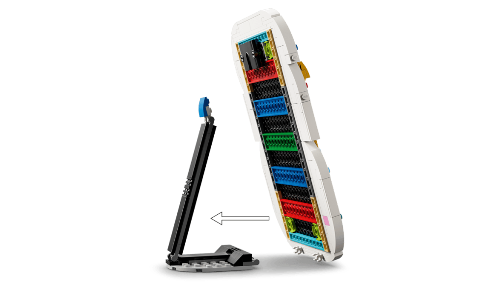 A white toy with colorful blocks