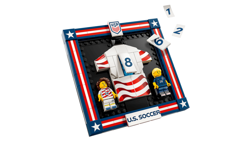 A toy building blocks with a football jersey and two lego figures LEGO Editions