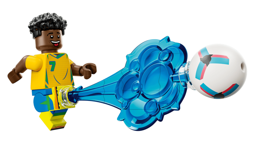 A toy figurine shooting a blue object