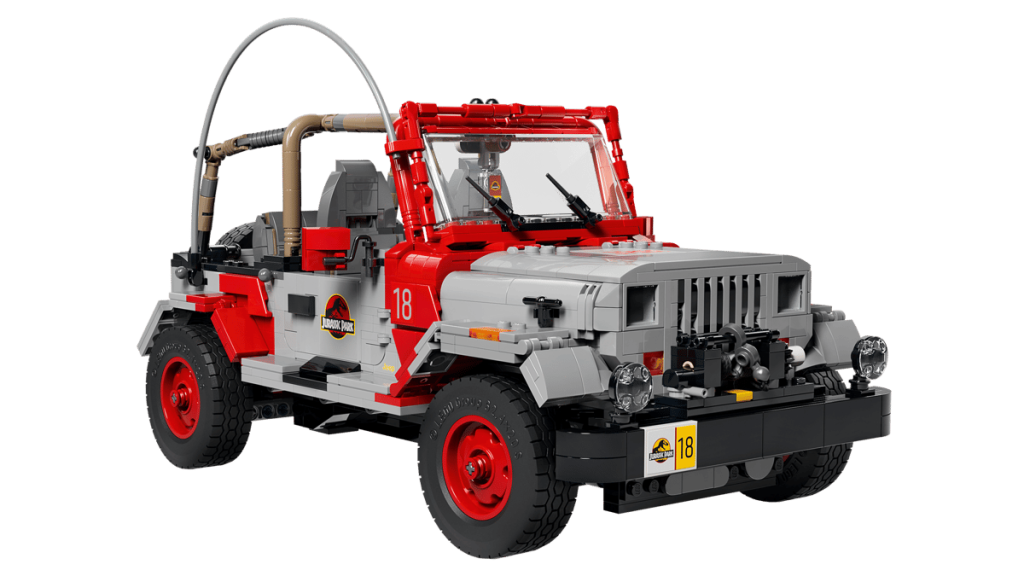 A red and white jeep with a black background